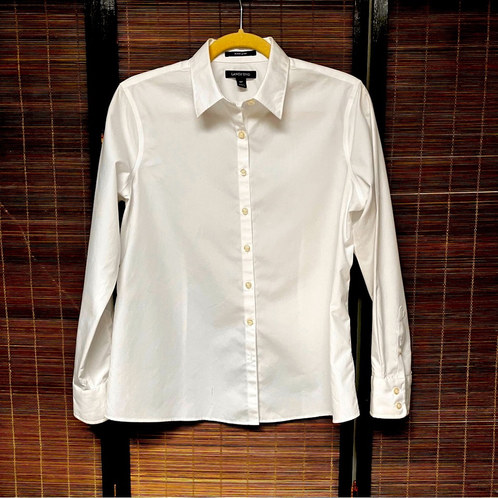 Lands End White Shirt Women’s Size 8 Petite 100% Supima Cotton no iron